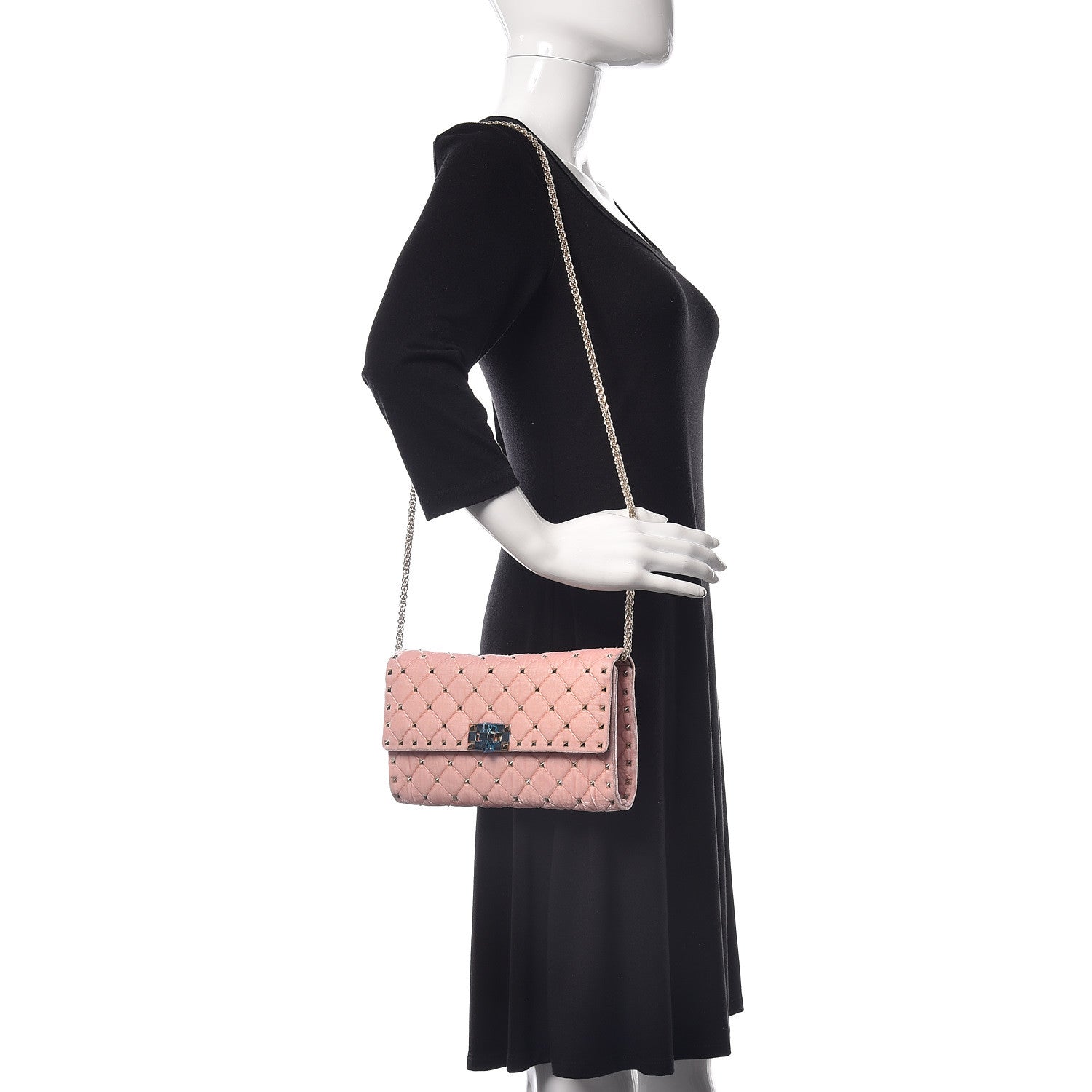 Valentino Garavani Velvet Rockstud Spike Wallet on Chain Water Rose 2 of 11