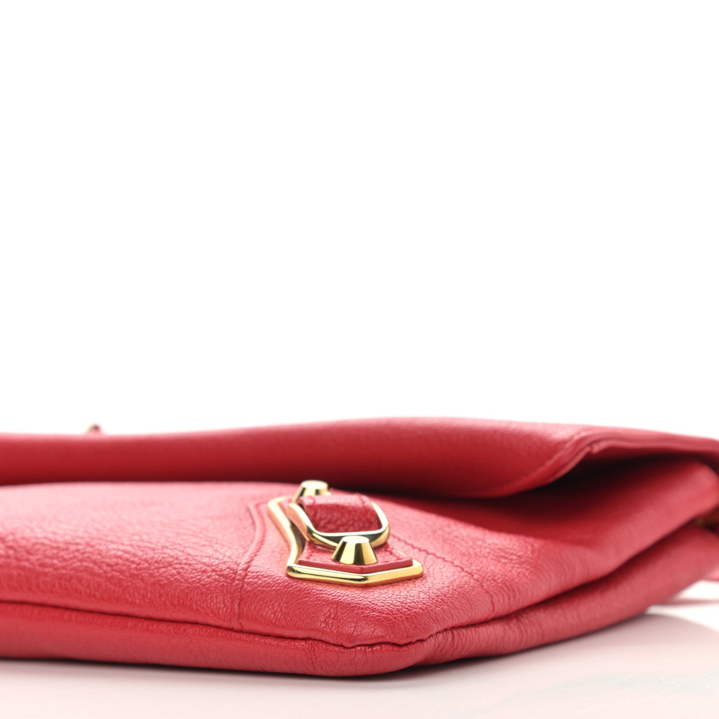 Chevre Gold Metallic Edge Hardware Envelope Clutch Rouge Grenade