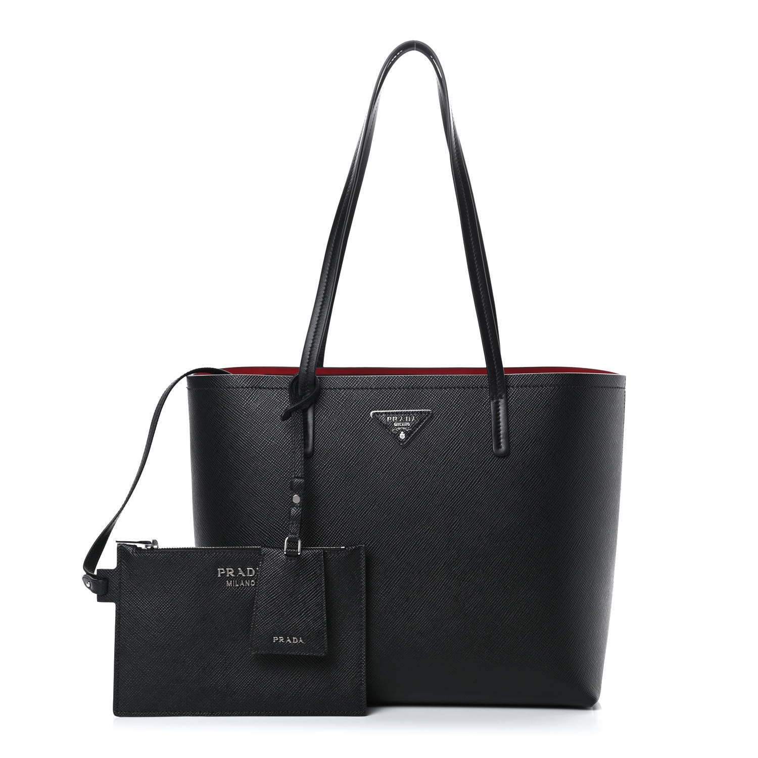 Prada Saffiano Cuir Shopping Tote Black Fuoco 1 of 12