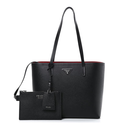 Prada Saffiano Cuir Shopping Tote Black Fuoco 1 of 12