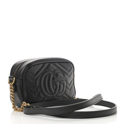 Gucci Calfskin Matelasse Mini GG Marmont Chain Shoulder Bag Black 3 of 10