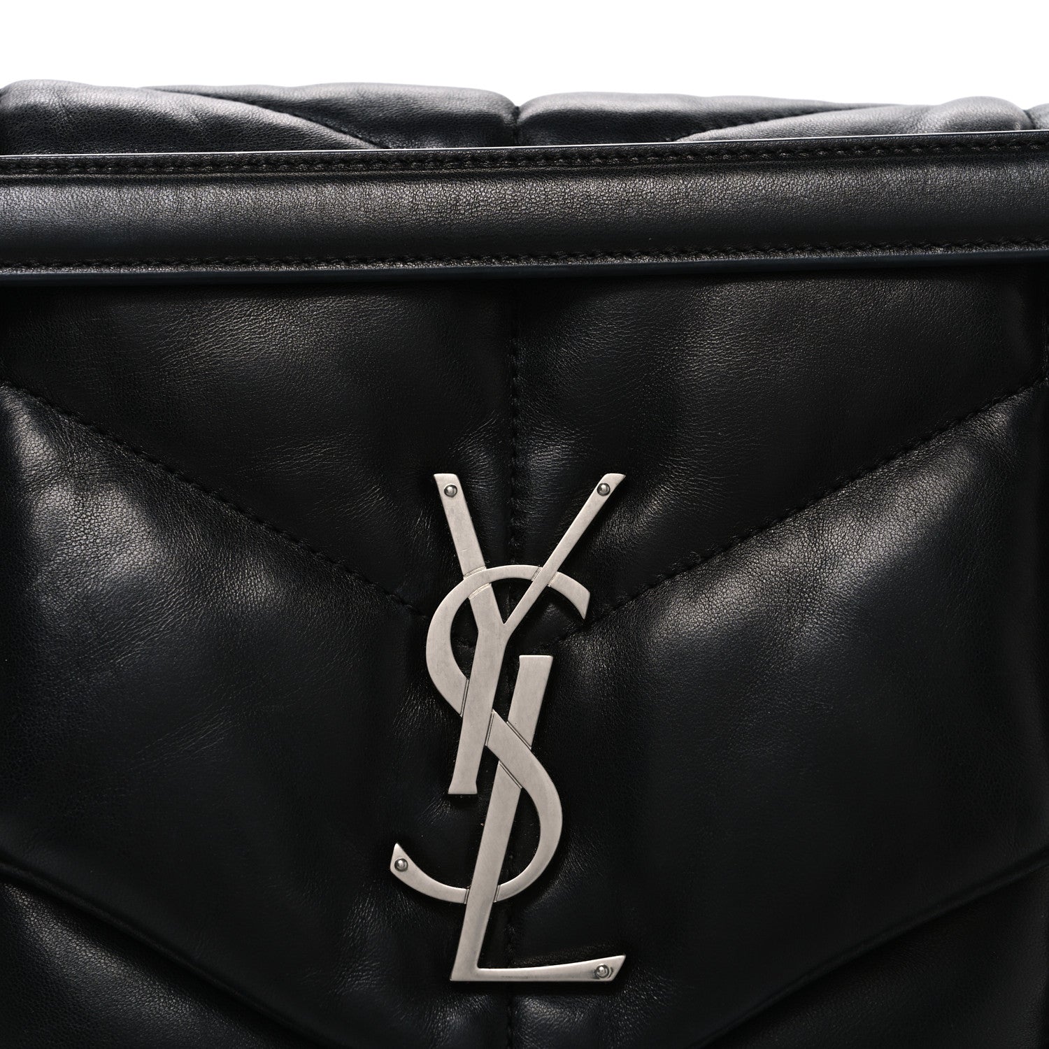 Saint Laurent Lambskin Quilted Medium Loulou Puffer Monogram Chain Satchel Black 8 of 10