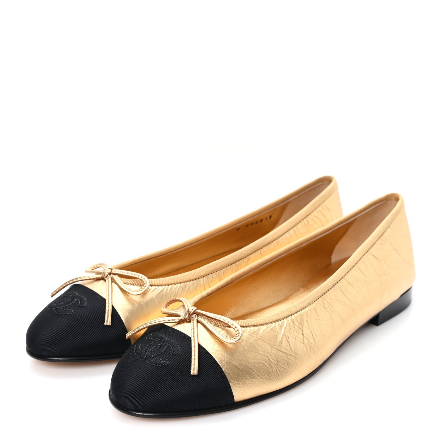 Laminated Lambskin Grosgrain Cap Toe CC Ballerina Flats 39.5 Dark Gold Black