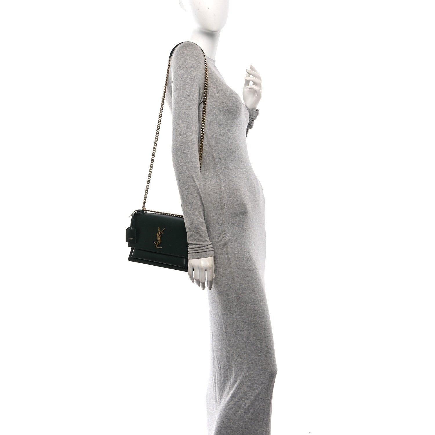 Saint Laurent Calfskin Medium Monogram Sunset New Vert Fonce 2 of 9