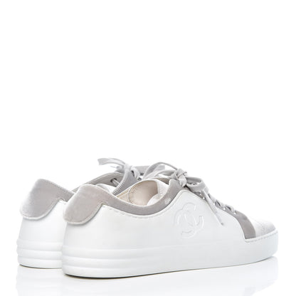 Chanel Calfskin Velvet Womens CC Sneakers 40.5 White Silver 4 of 10