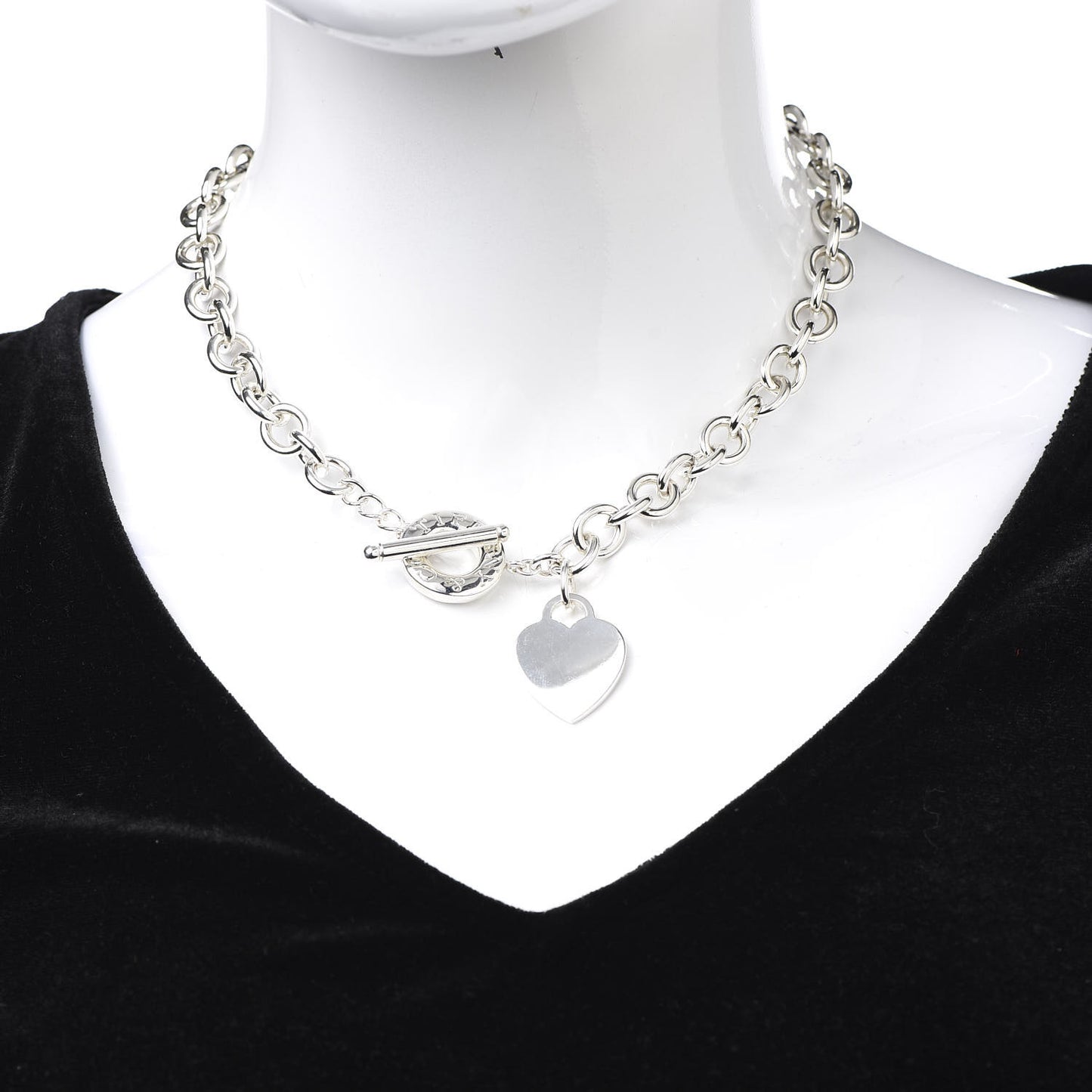 Sterling Silver Heart Tag Toggle Necklace