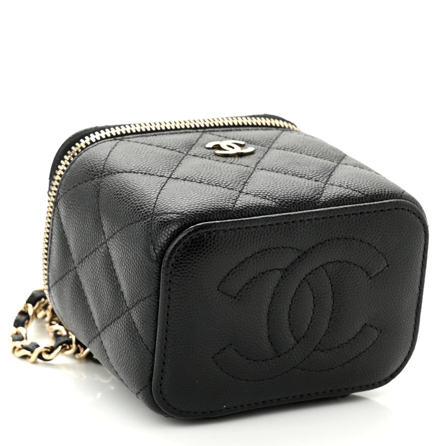 Caviar Quilted Mini Vanity Case With Chain Black