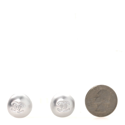 Chanel Resin Metal CC Stud Earrings Silver Pearly White 2 of 5
