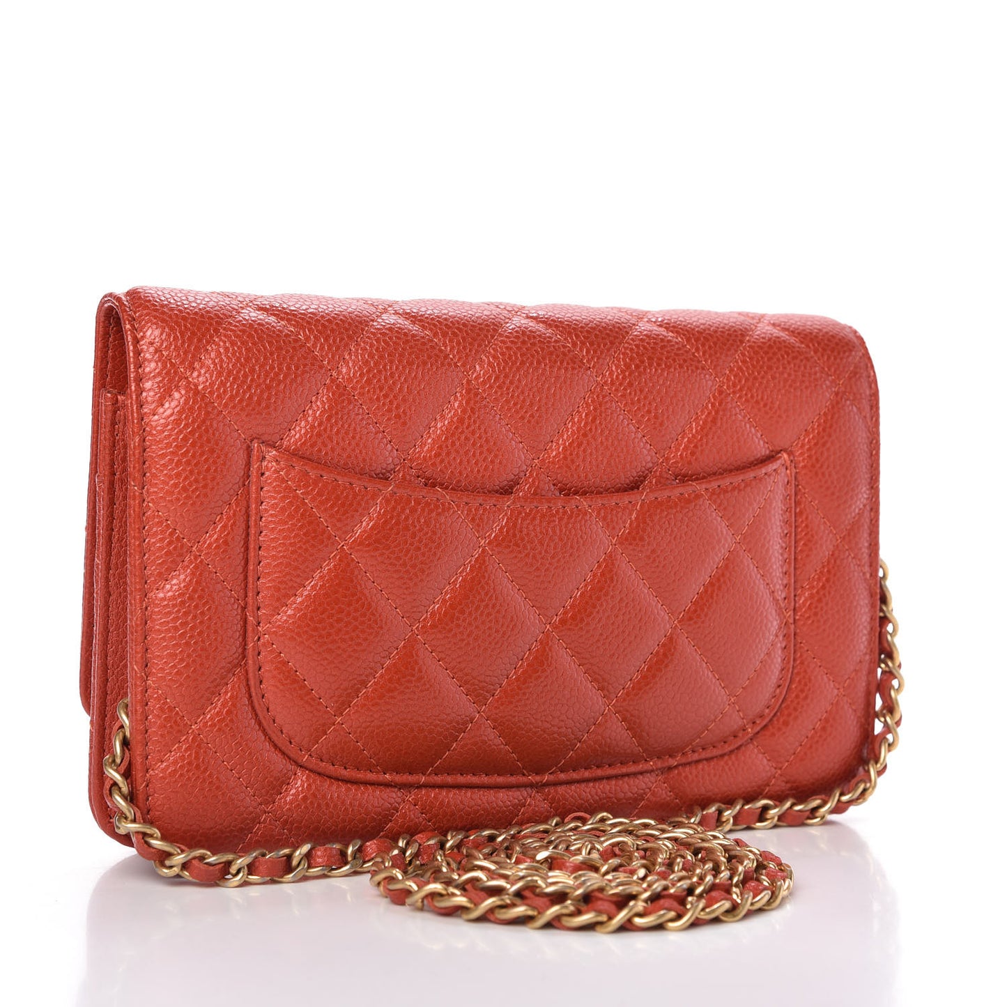 Pearly Caviar Quilted Wallet On Chain WOC Orange