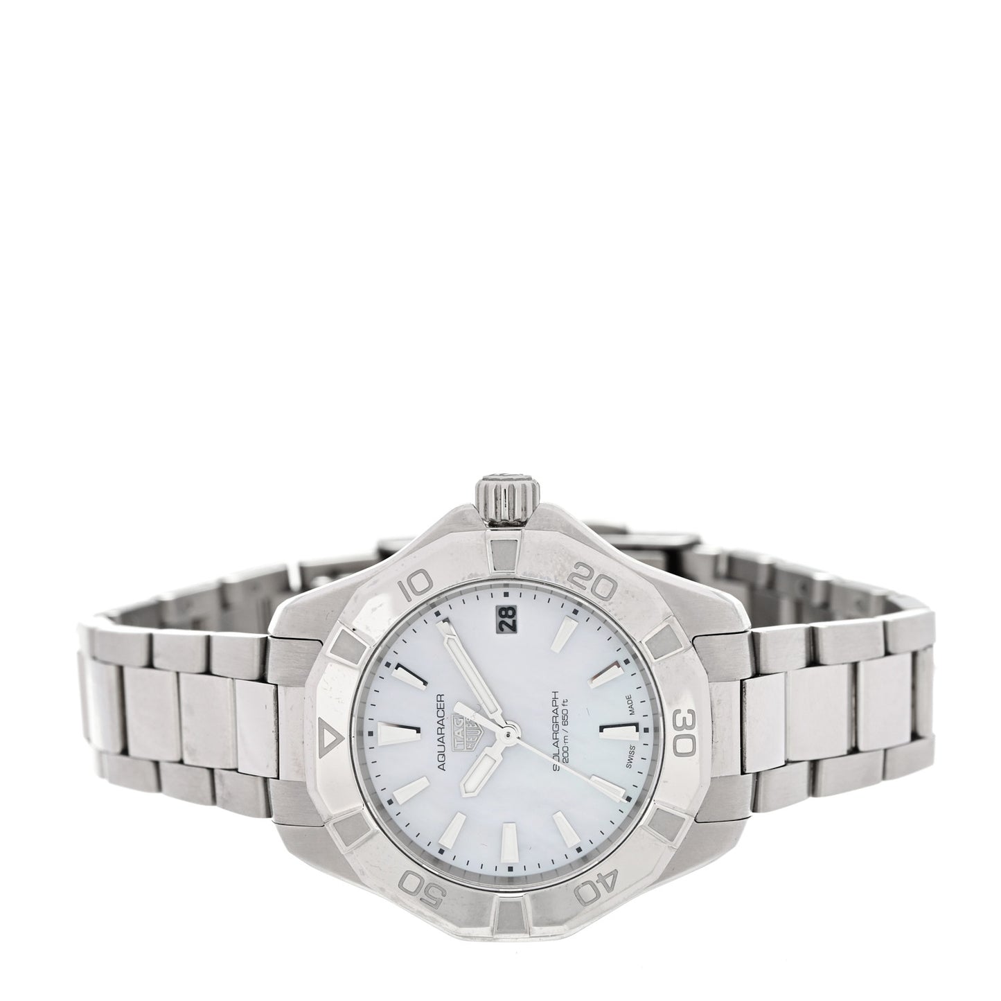 Stainless Steel Mother of Pearl 34mm Aquaracer Lady Professional 200 Solargraph Quartz Watch WBP1312