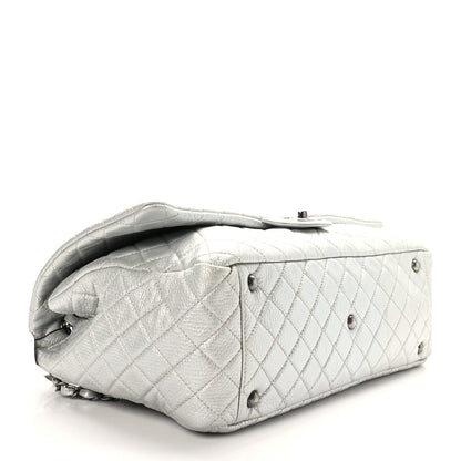 Chanel Metallic Calfskin Quilted XXL Travel Flap Bag Silver 4 of 9