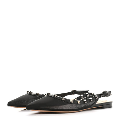 Valentino Garavani Mesh Rockstud Slingback Flats 38 Black 3 of 9