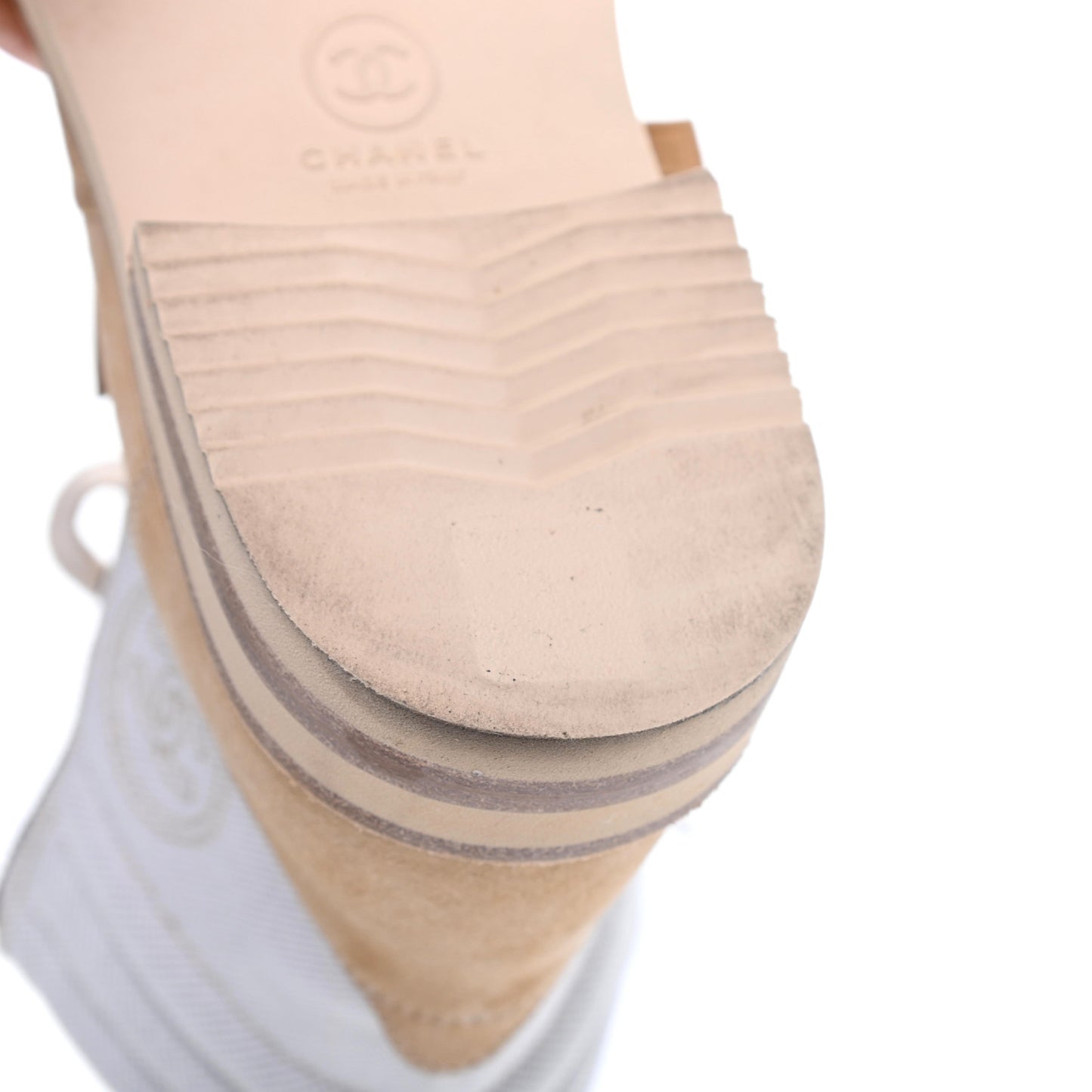 Toile Suede Calfskin CC Lace Up Short Boots 38.5 Light Beige