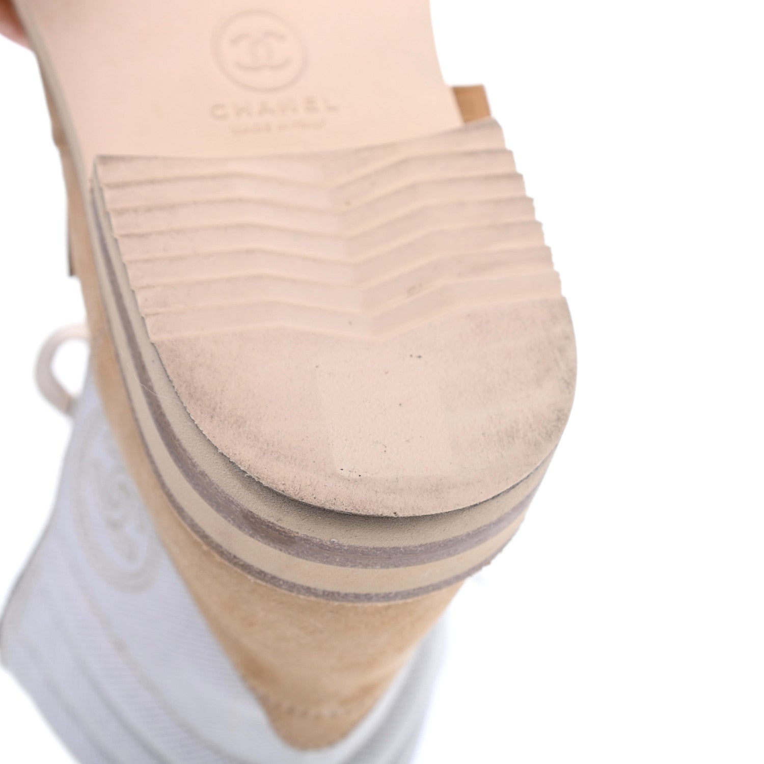 Chanel Toile Suede Calfskin CC Lace Up Short Boots 38.5 Light Beige 11 of 17