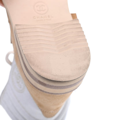 Chanel Toile Suede Calfskin CC Lace Up Short Boots 38.5 Light Beige 11 of 17