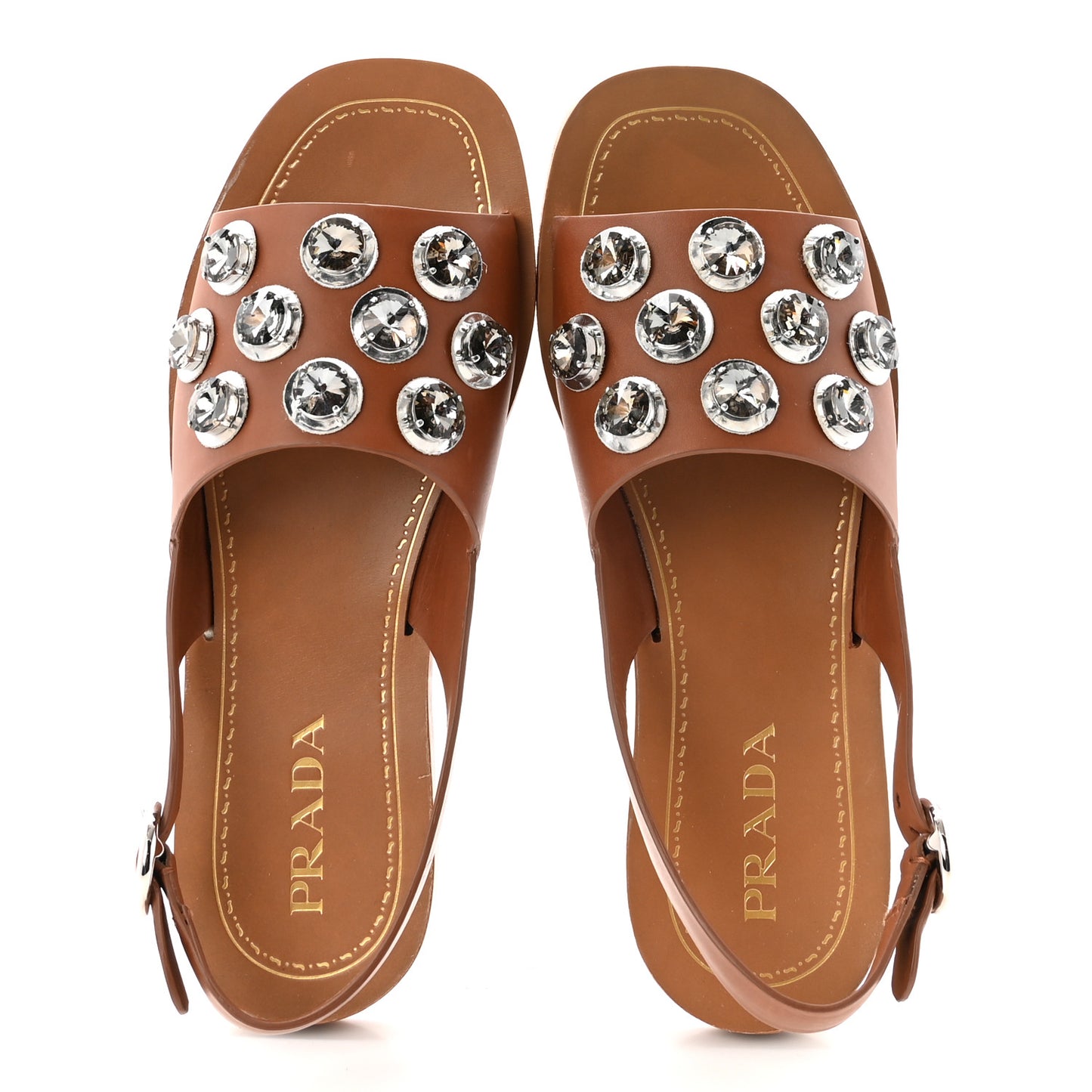 Natural Calfskin Crystal Slingback Sandals 37.5 Brandy