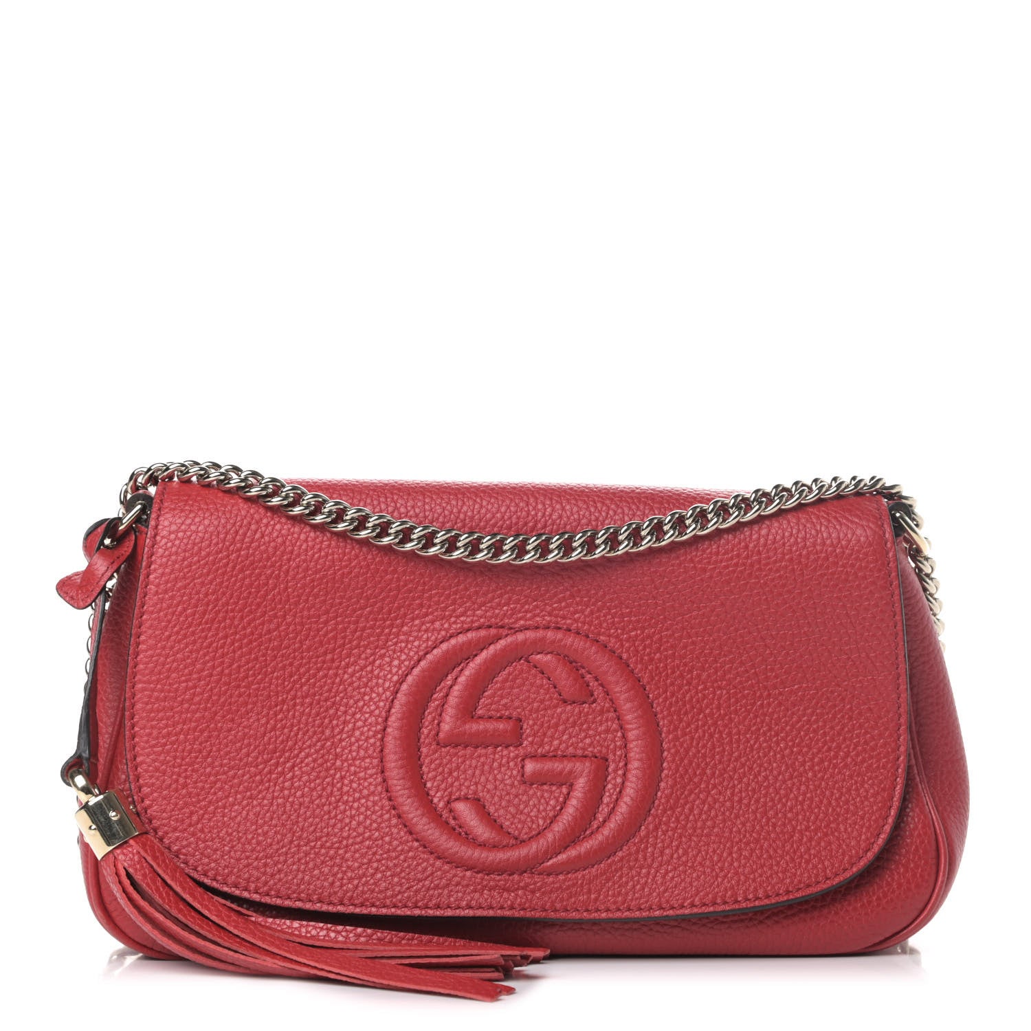 Gucci Pebbled Calfskin Medium Soho Flap Crossbody Vibrant Red 1 of 5