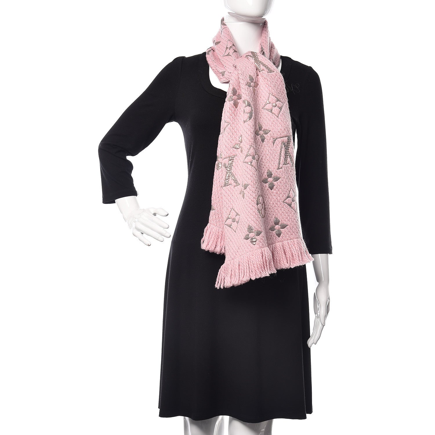 Louis Vuitton Wool Silk Logomania Shine Scarf Pink 2 of 4