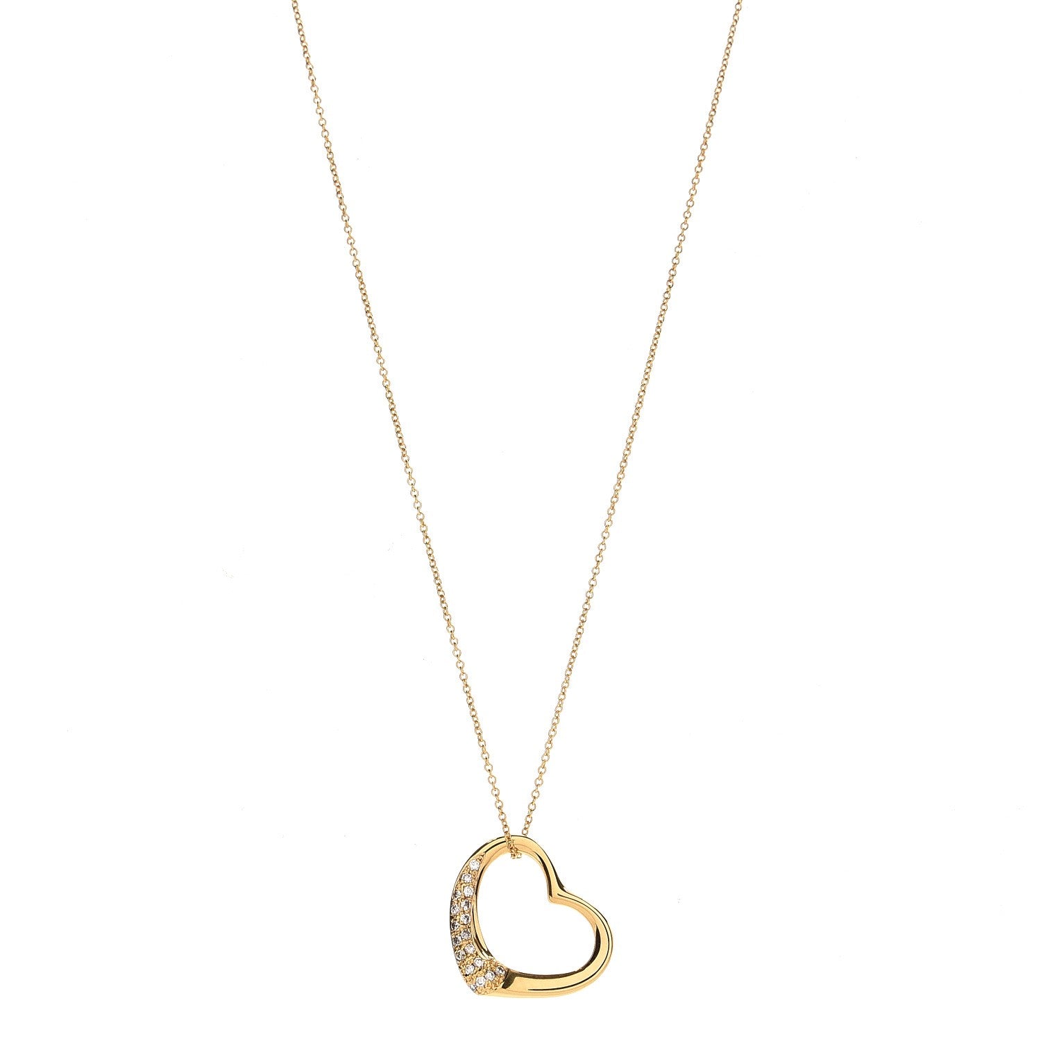Tiffany 18K Yellow Gold Diamond 22mm Elsa Peretti Open Heart Pendant Necklace 1 of 7