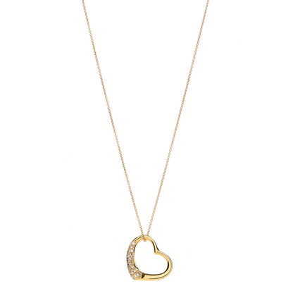 Tiffany 18K Yellow Gold Diamond 22mm Elsa Peretti Open Heart Pendant Necklace 1 of 7