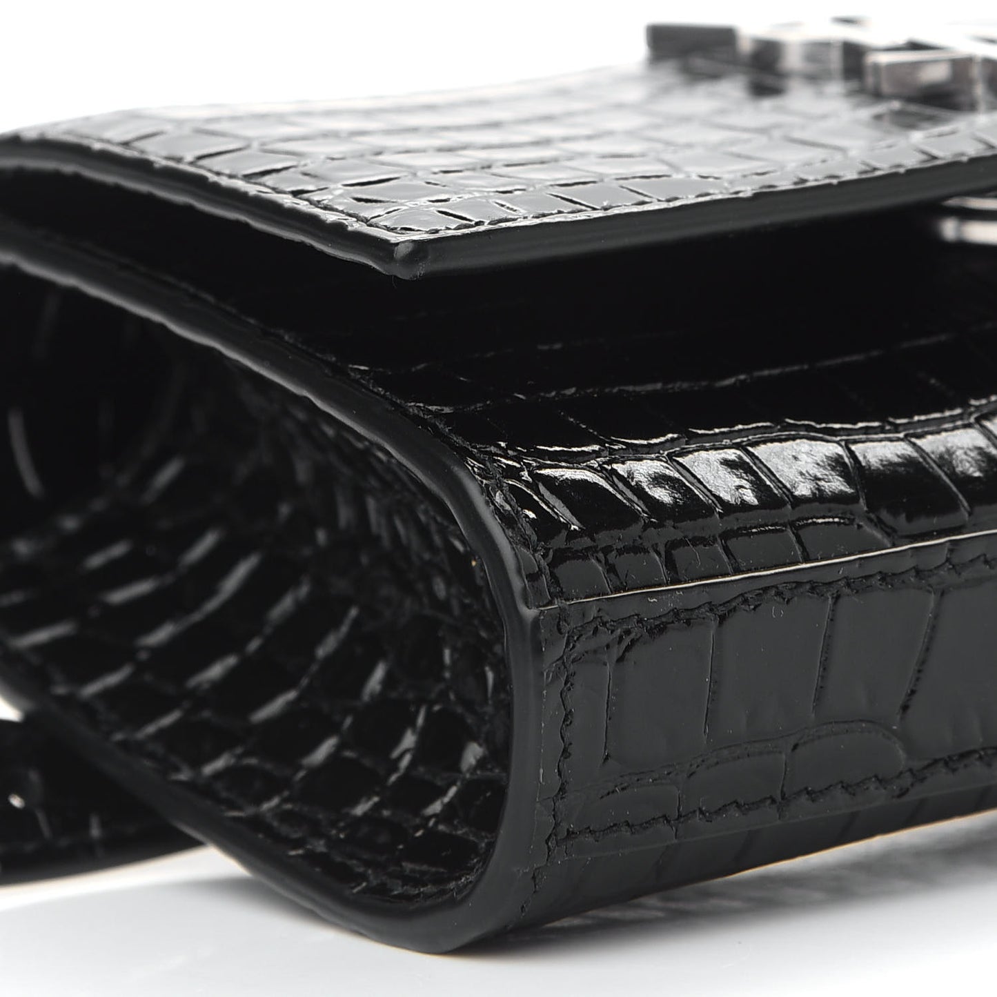 Calfskin Crocodile Embossed Monogram Kate Belt Bag Black