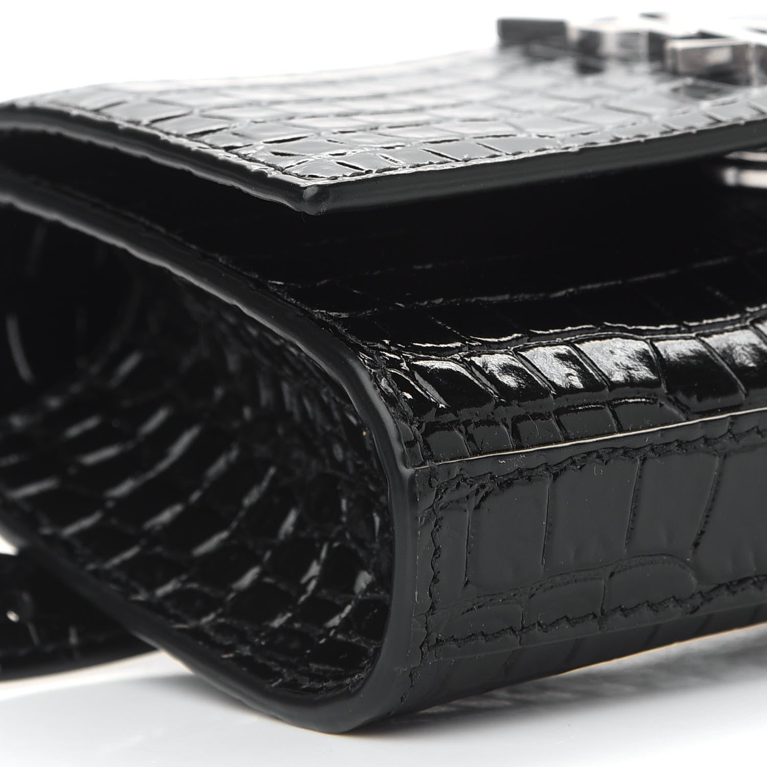 Saint Laurent Calfskin Crocodile Embossed Monogram Kate Belt Bag Black 7 of 8