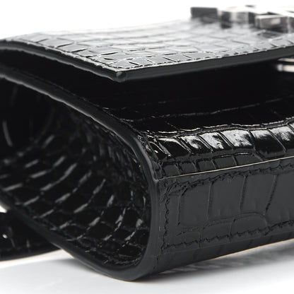 Saint Laurent Calfskin Crocodile Embossed Monogram Kate Belt Bag Black 7 of 8