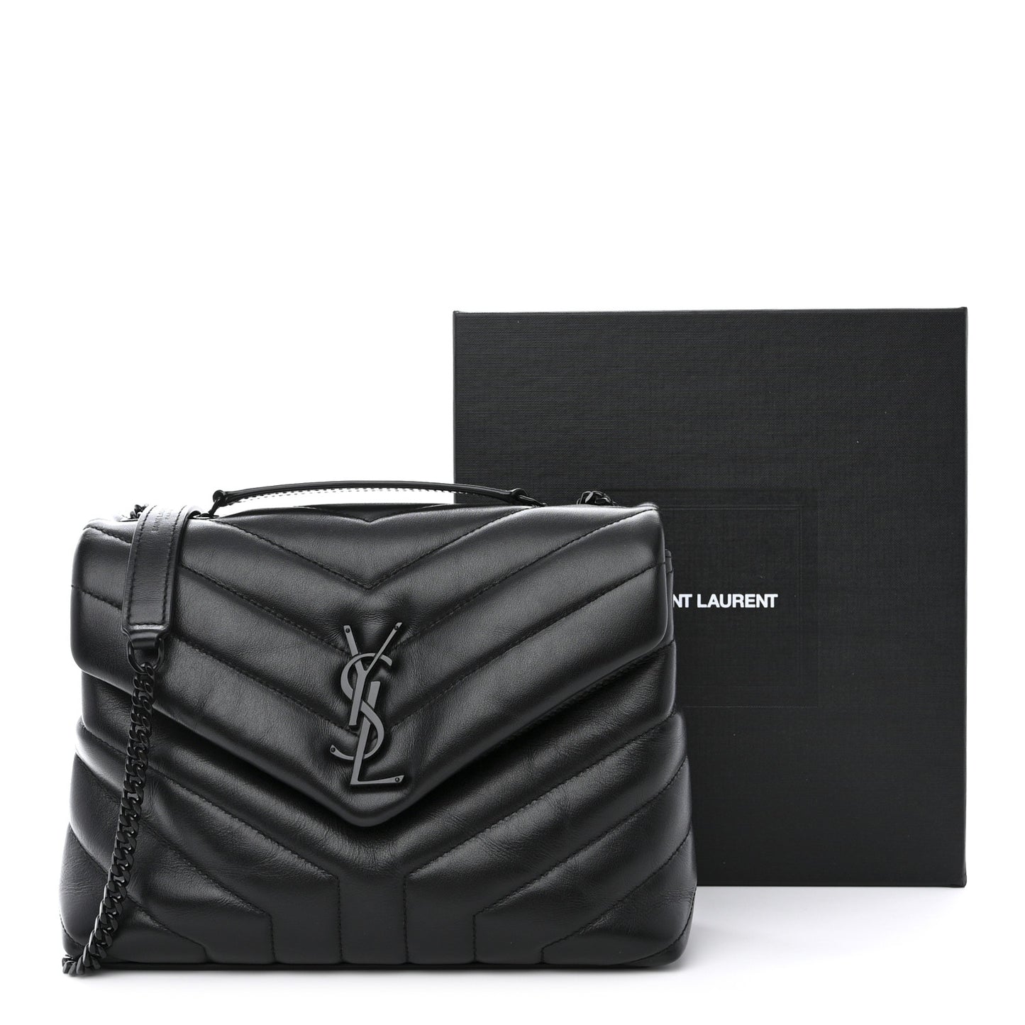 Calfskin Y Quilted Monogram Monochrome Small Loulou Chain Satchel Black