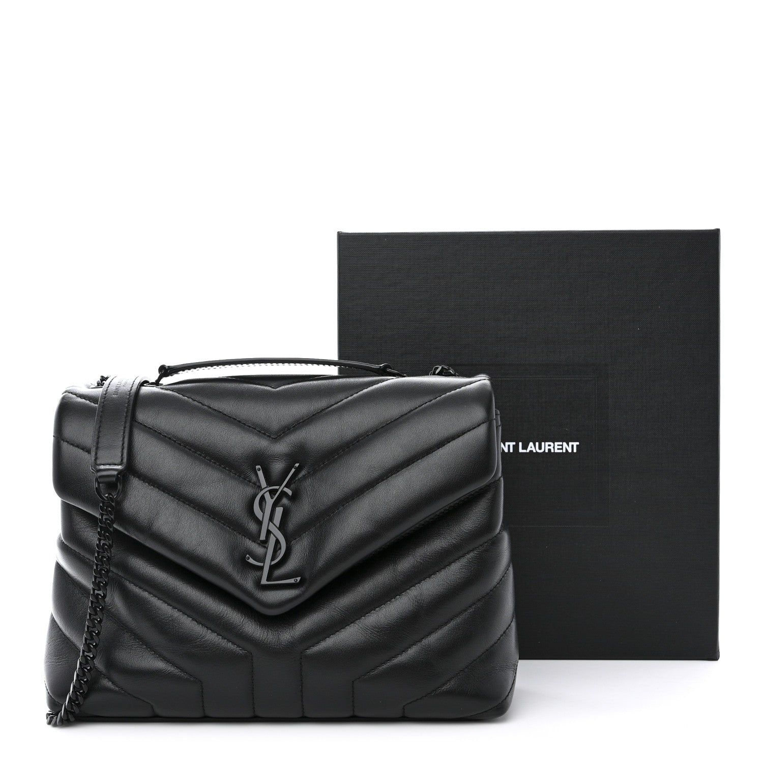 Saint Laurent Calfskin Y Quilted Monogram Monochrome Small Loulou Chain Satchel Black 11 of 11