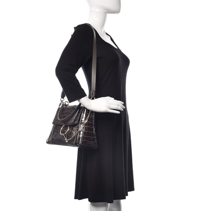 Chloe Calfskin Crocodile Embossed Small Faye Day Shoulder Bag Profound Brown 2 of 9
