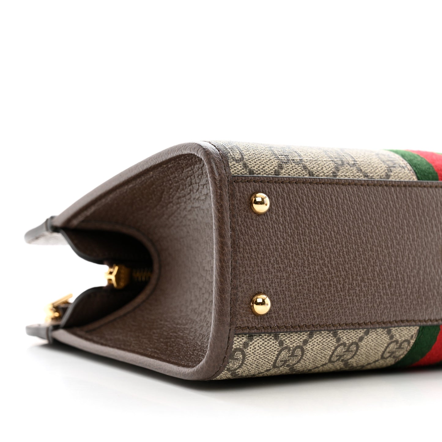 GG Supreme Monogram Textured Dollar Calfskin Web Small Ophidia Slip Handle Tote Beige Ebony New Acero