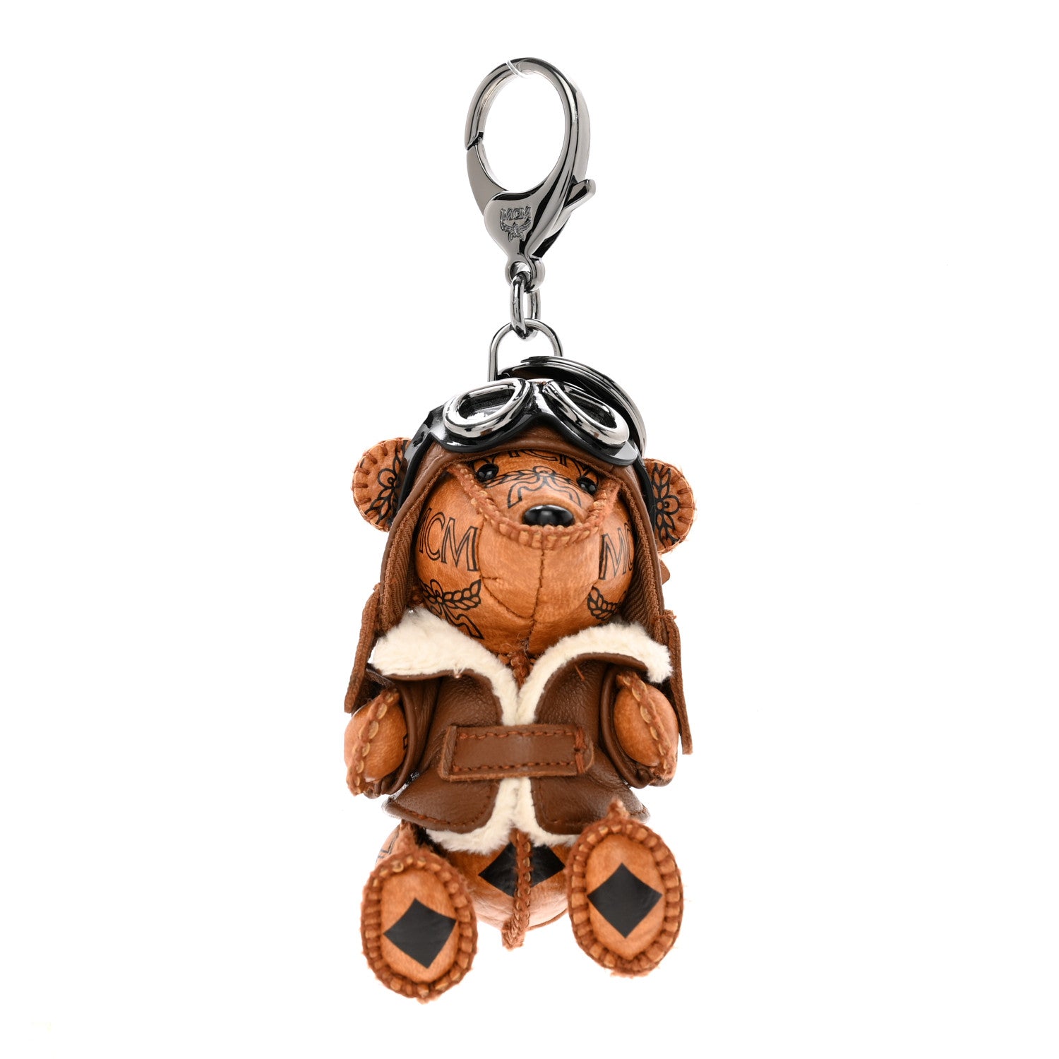 MCM Visetos Aviator Bear Key Ring Bag Charm Beige 1 of 4
