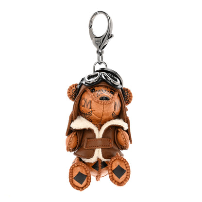 MCM Visetos Aviator Bear Key Ring Bag Charm Beige 1 of 4
