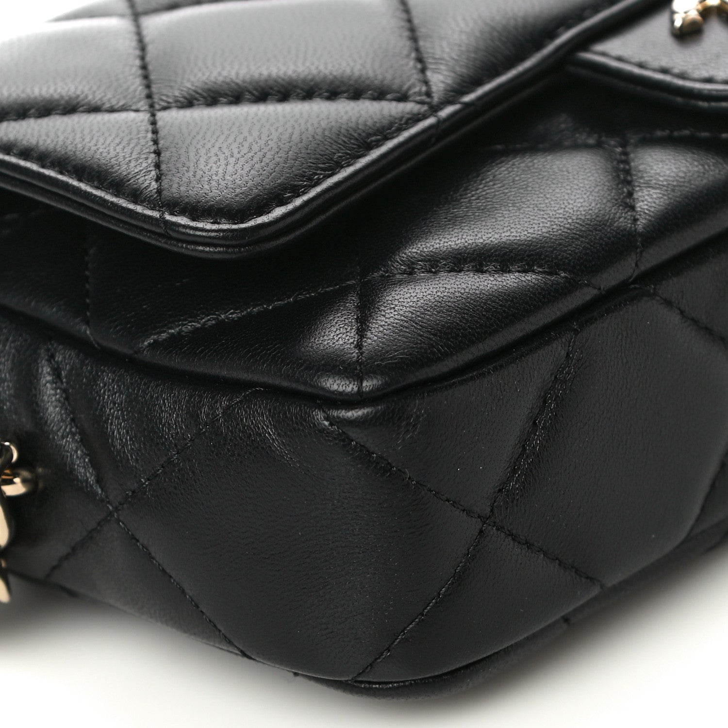 Chanel Lambskin Quilted Resin Bi-Color Flap Phone Holder With Chain Black 11 of 12