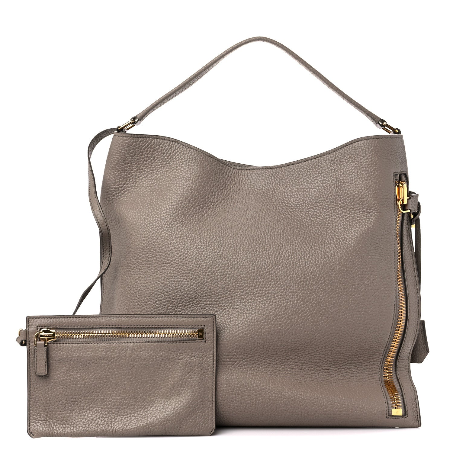 Tom Ford Pebbled Calfskin Large Alix Padlock Zip Hobo Bag Taupe 1 of 11