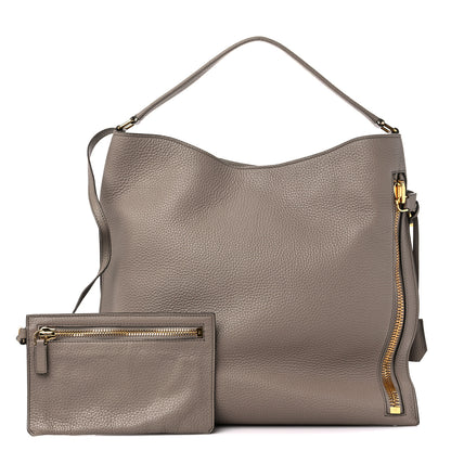 Tom Ford Pebbled Calfskin Large Alix Padlock Zip Hobo Bag Taupe 1 of 11