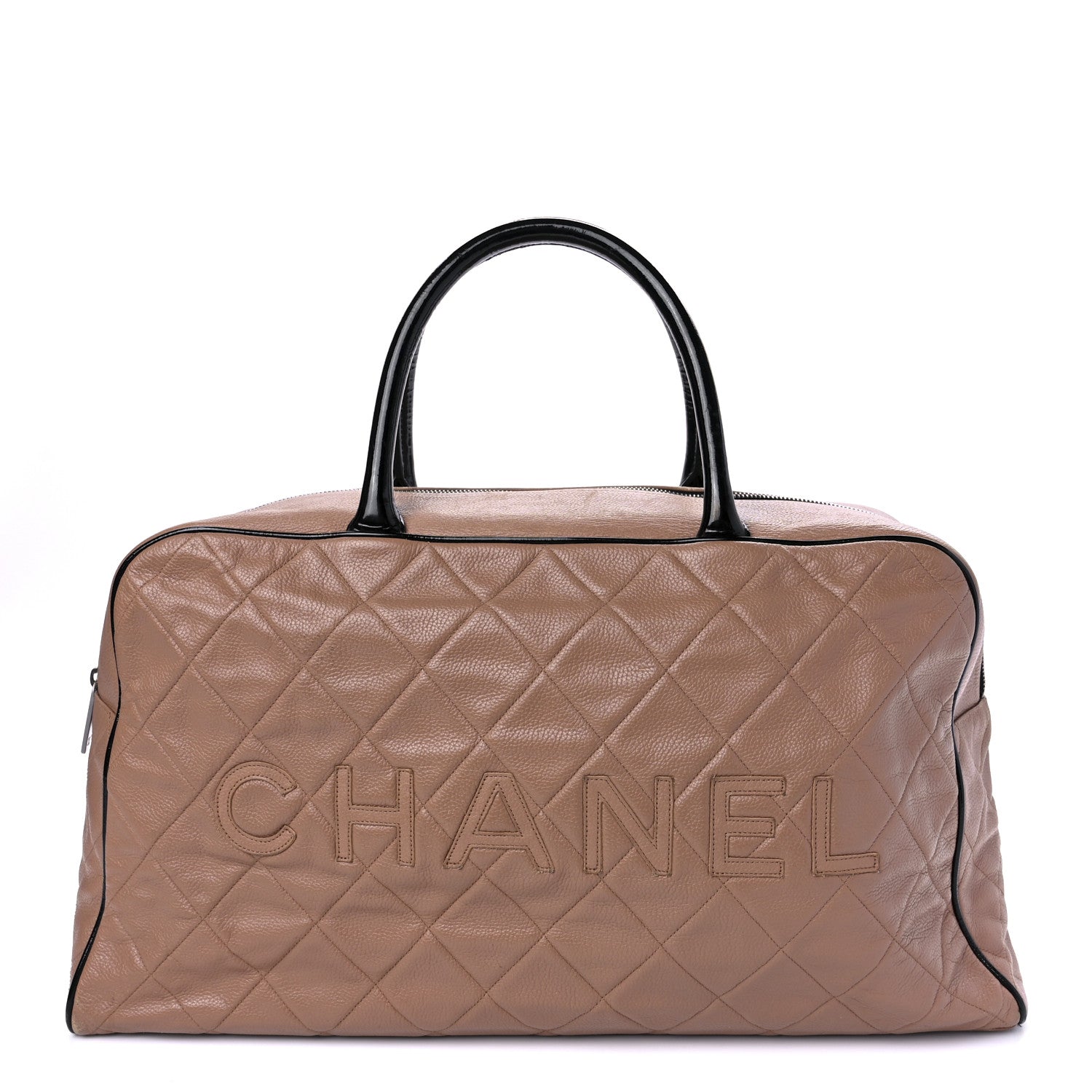 Chanel Caviar Patent Quilted Large Bowler Bag Beige Black 1 of 9