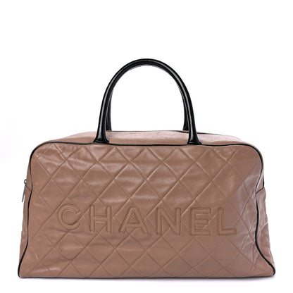 Chanel Caviar Patent Quilted Large Bowler Bag Beige Black 1 of 9