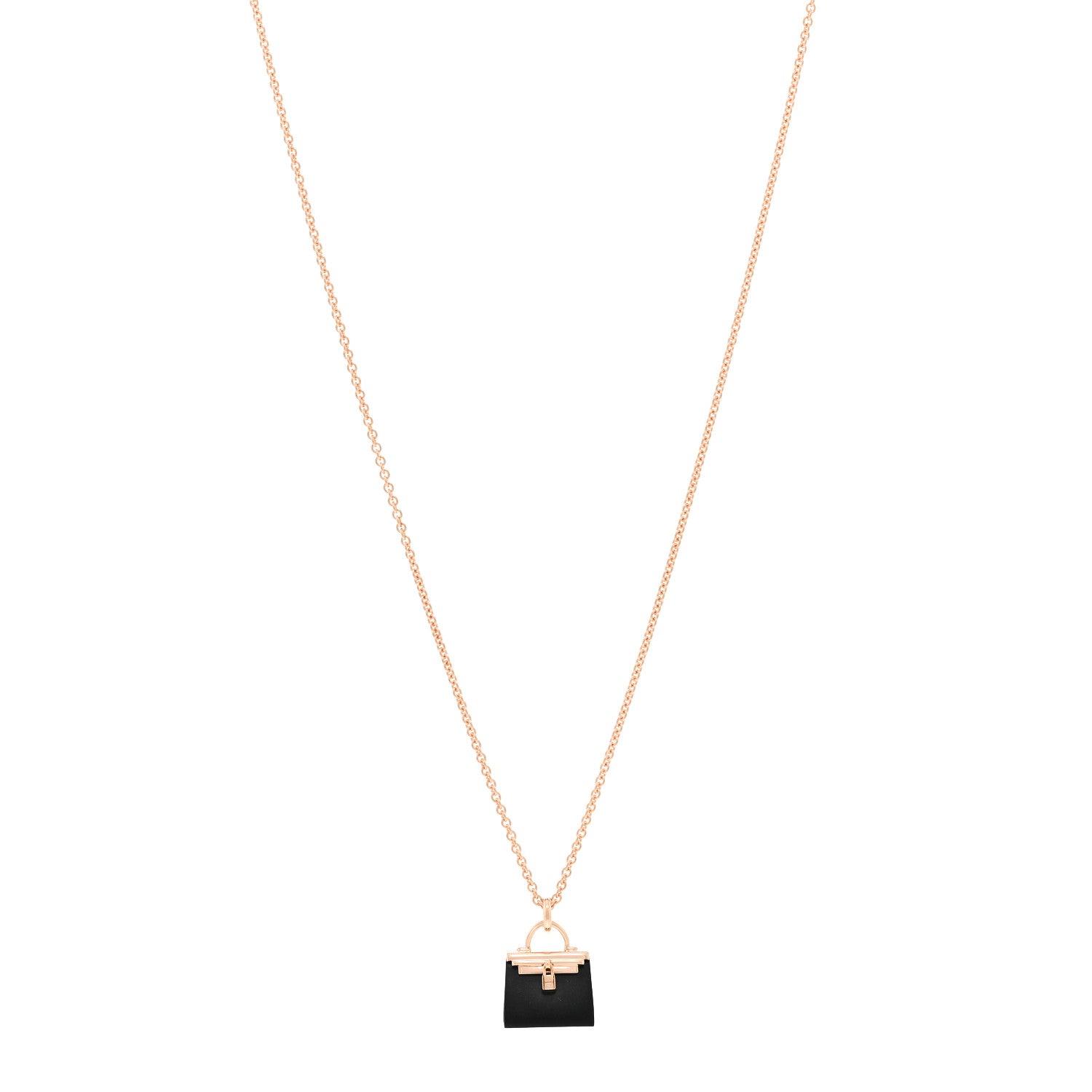 Hermes 18K Rose Gold Black Jade Kelly Amulettes Pendant Necklace 1 of 5