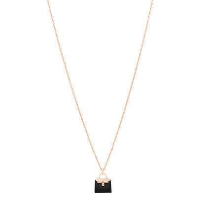 Hermes 18K Rose Gold Black Jade Kelly Amulettes Pendant Necklace 1 of 5