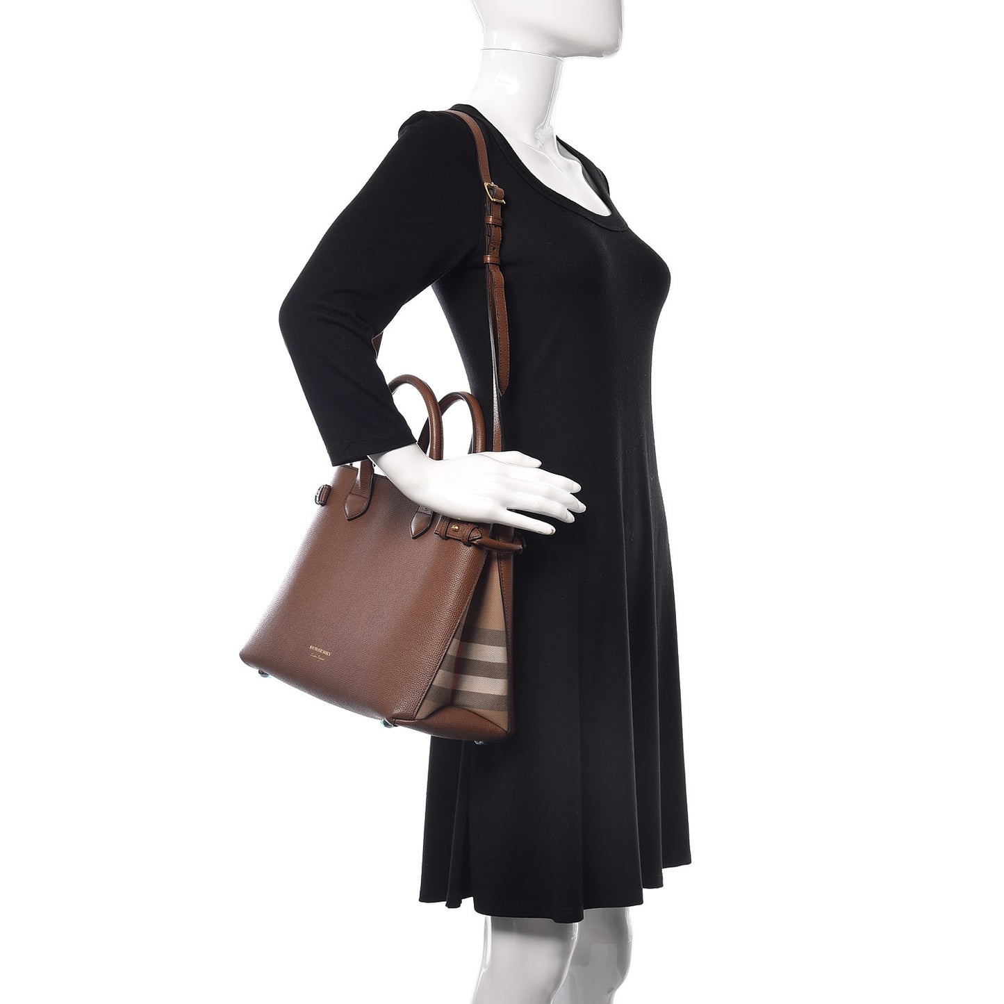 Grainy Calfskin House Check Medium Banner Tote Tan