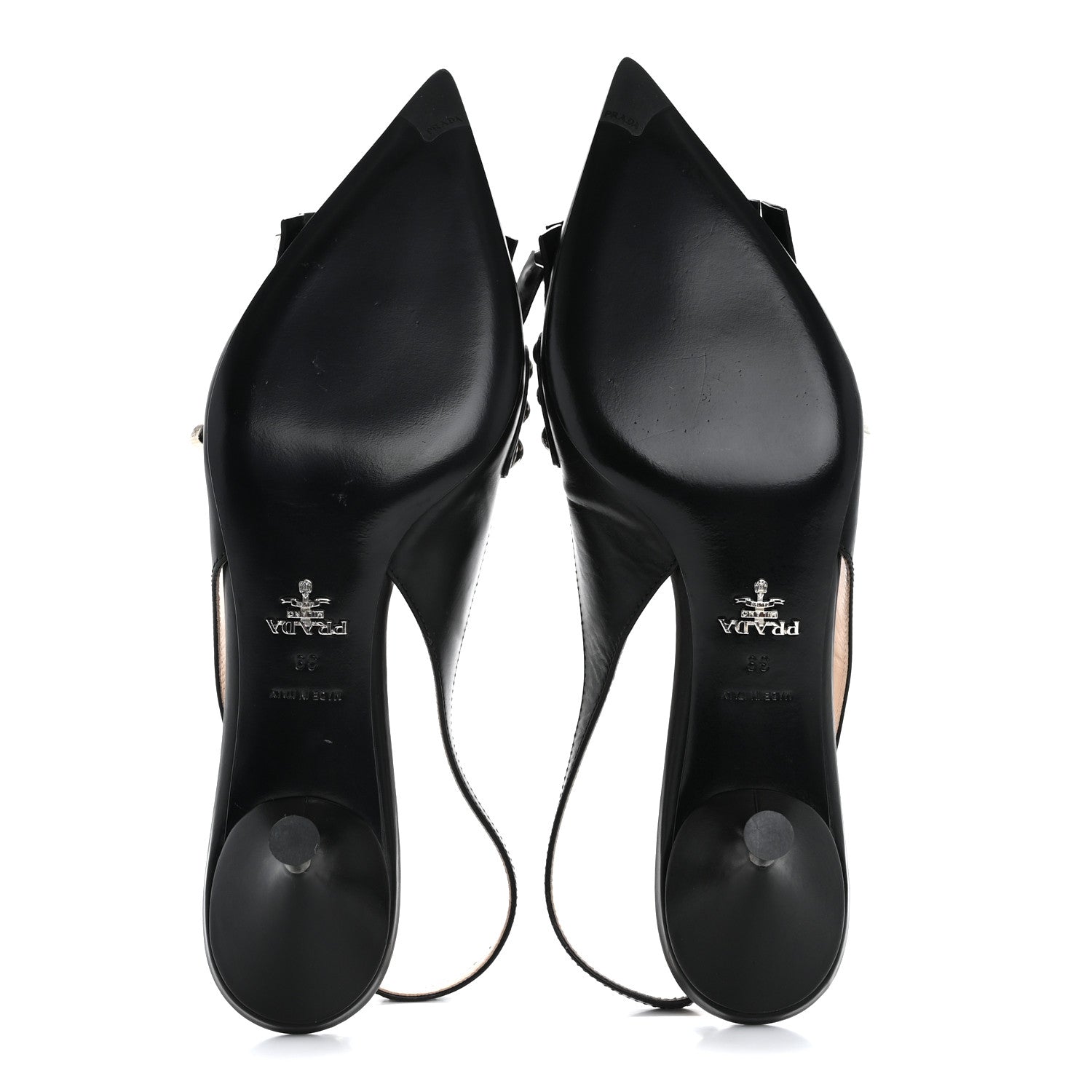 Prada Vitello Lux Studded Pointed Toe Pumps 39 Black 6 of 14