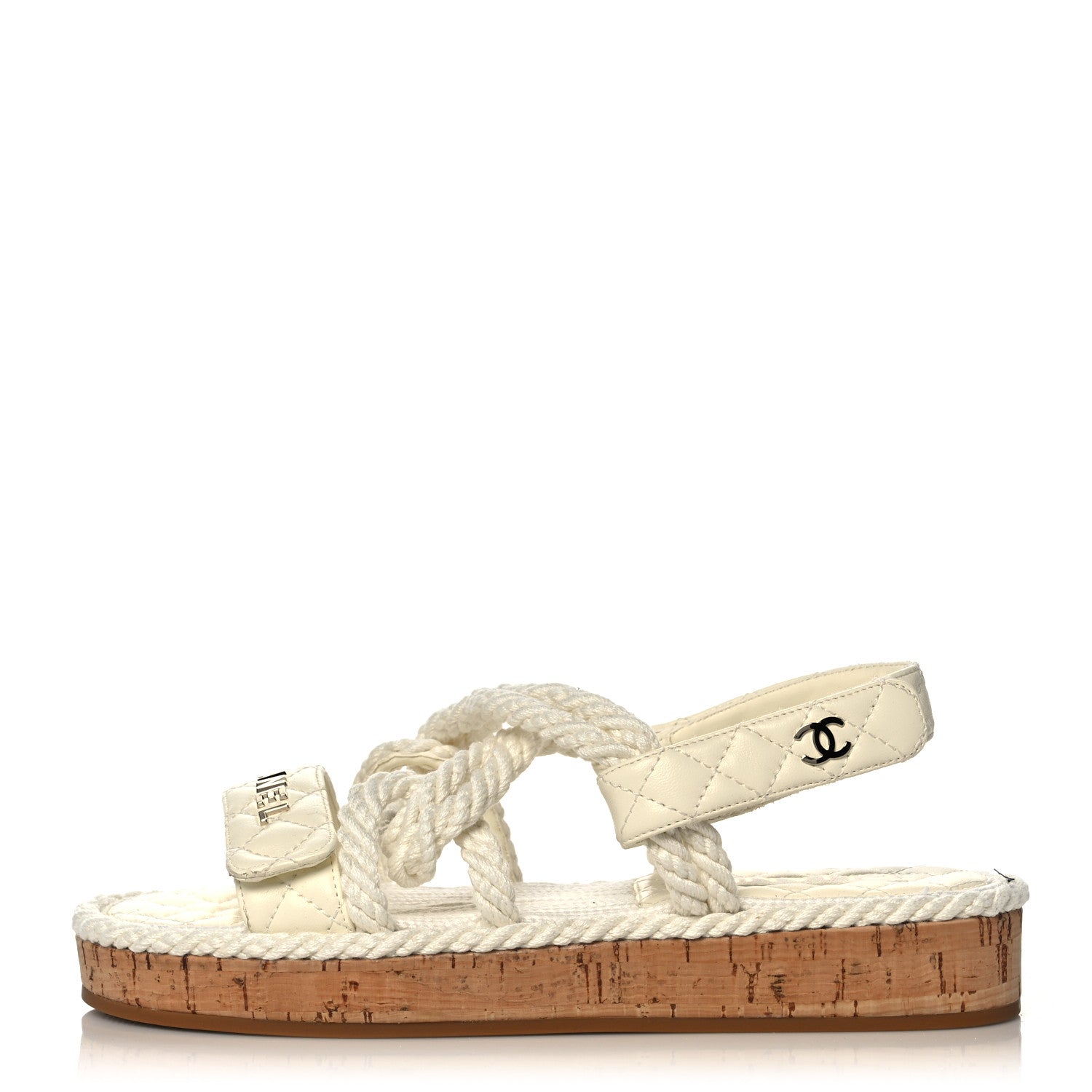 Chanel Cord Lambskin Quilted Logo Sandals 37 Ivory 1 of 8
