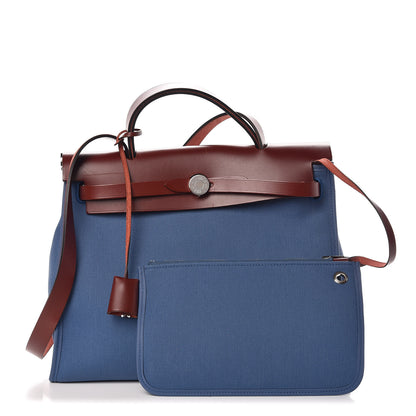 Hermes Vache Hunter Toile Militaire Herbag Zip 31 PM Bleu Agate Rouge H 1 of 10
