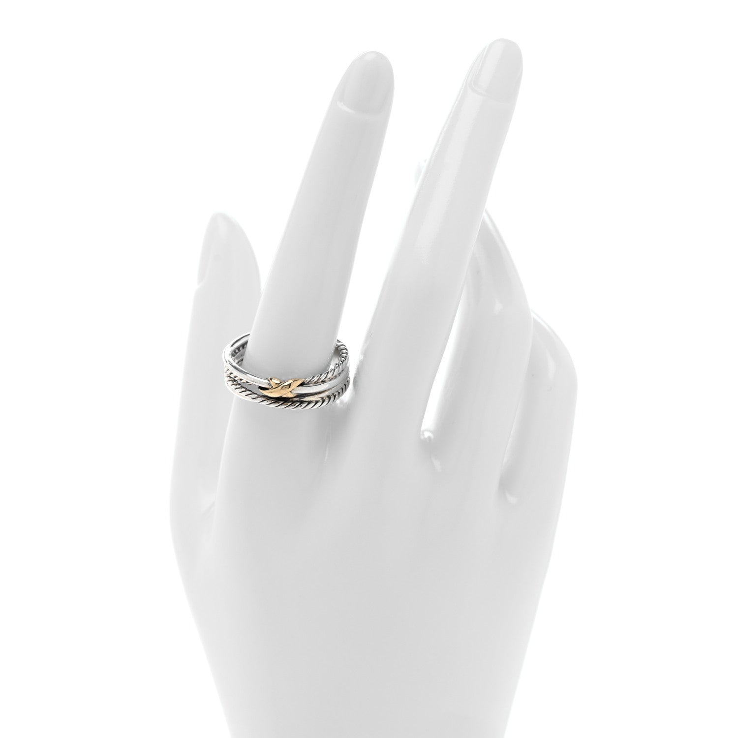 David Yurman Sterling Silver 18K Yellow Gold 6mm X Crossover Ring 62 10 2 of 4