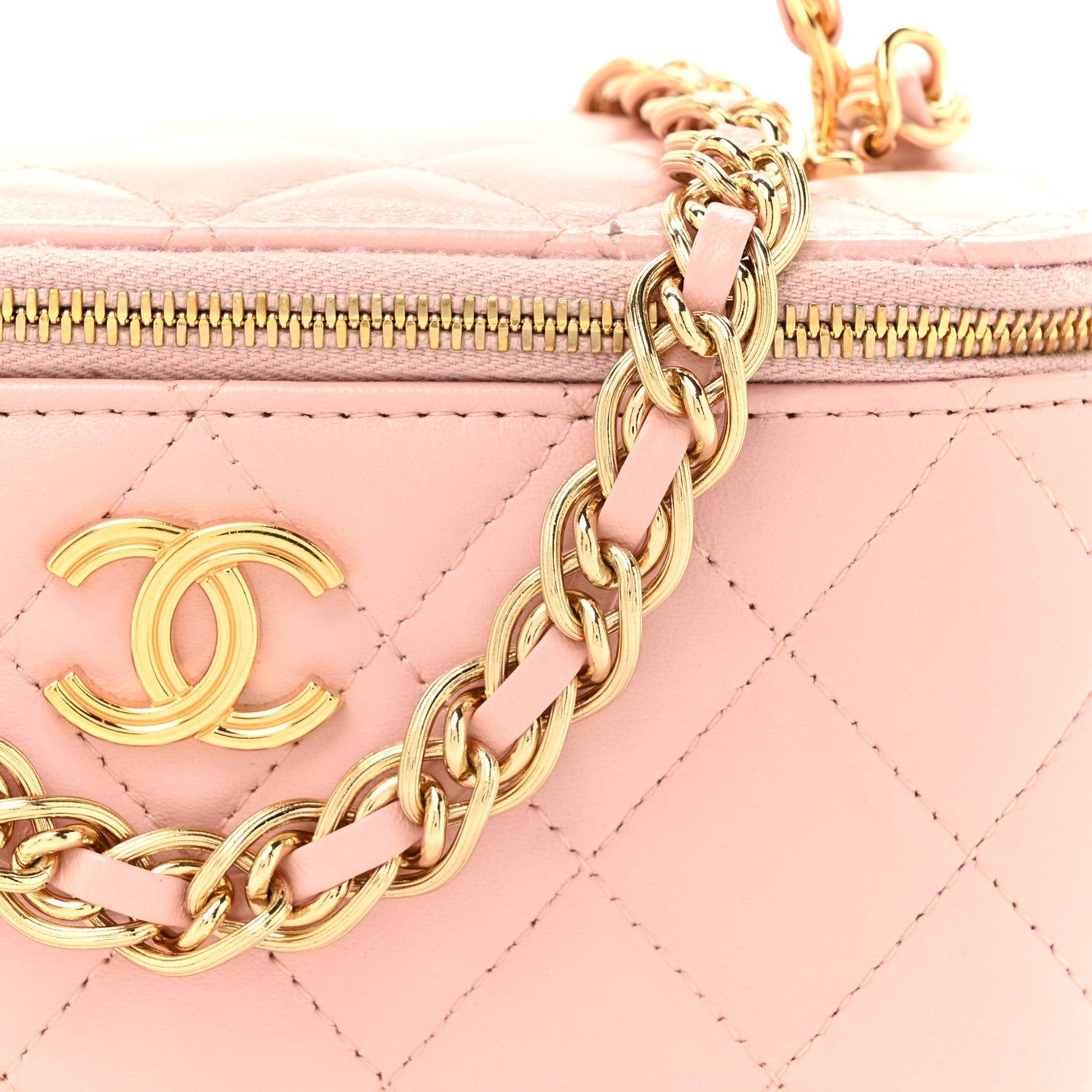 Chanel Lambskin Quilted Golden Links Top Handle Vanity Case With Chain Light Pink 9 of 12