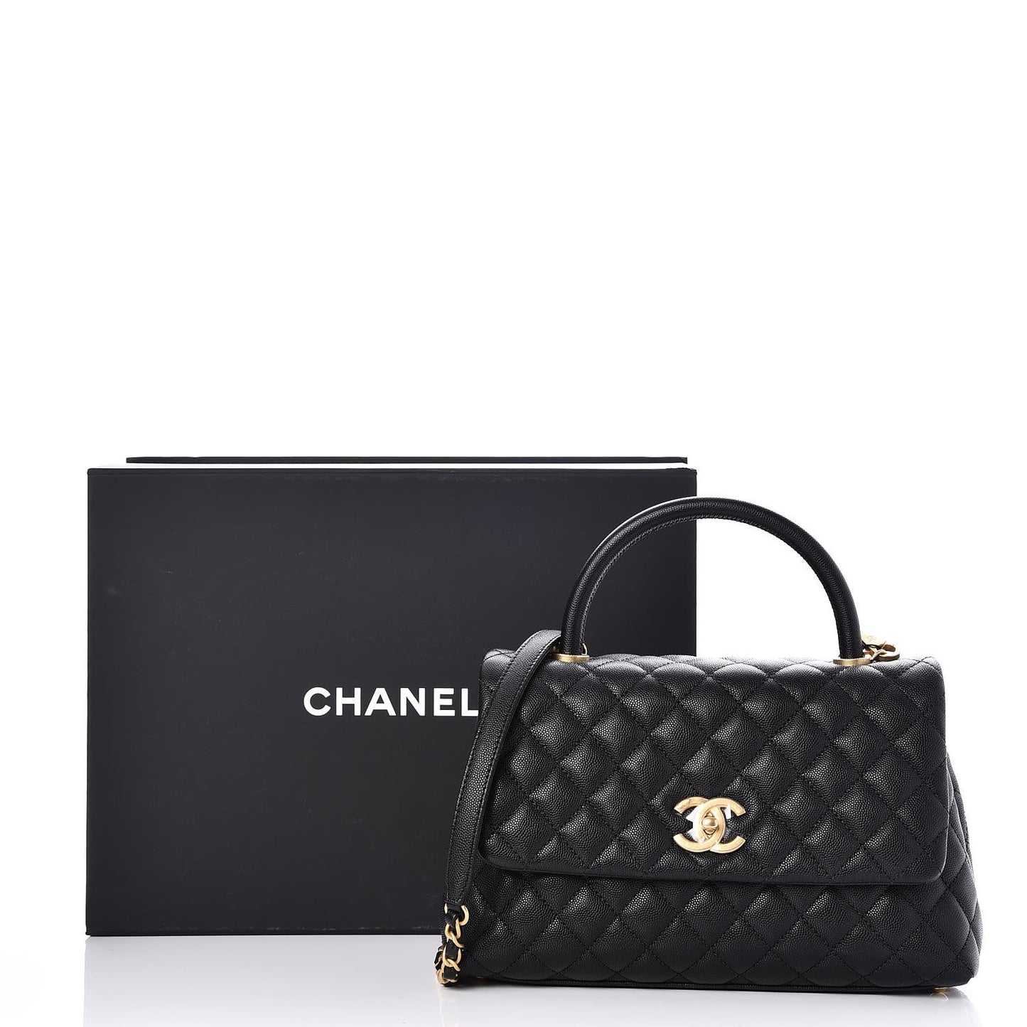 Caviar Quilted Small Coco Handle Flap Black