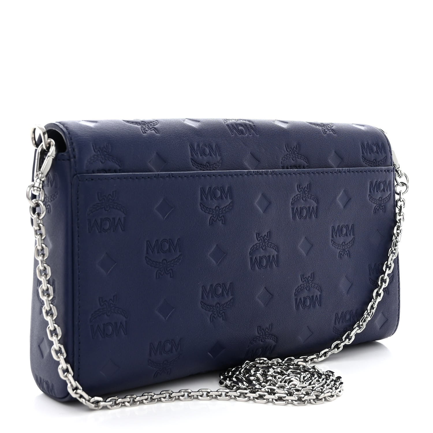 MCM Calfskin Ottomar Monogram Medium Millie Crossbody Bag Navy Blue 3 of 10