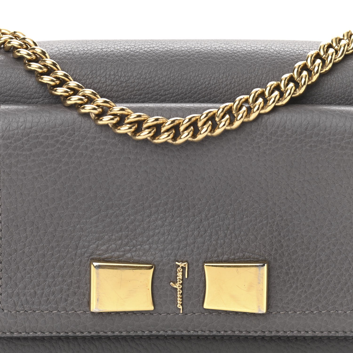 Salvatore Ferragamo Pebbled Calfskin Ginevra Chain Bag Grey 9 of 15