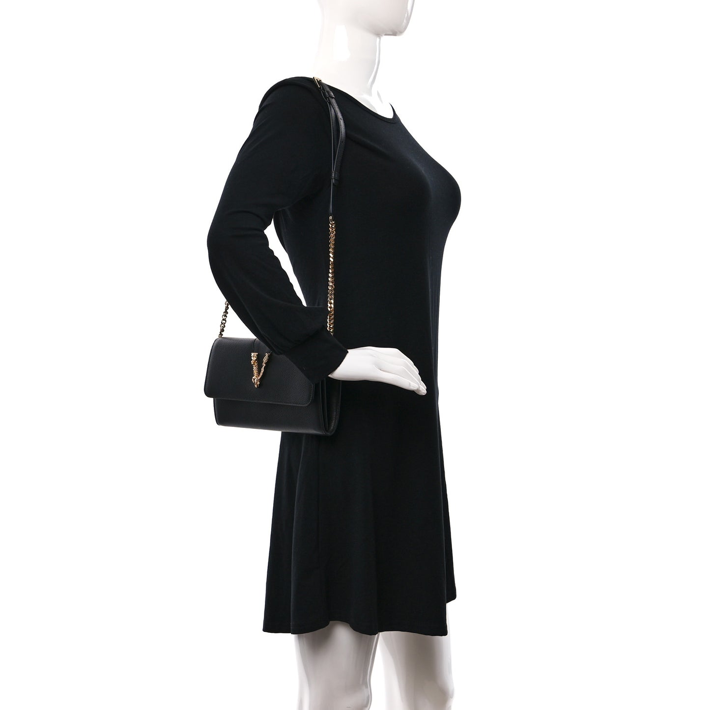 Grained Calfskin Virtus Wallet On Chain Black